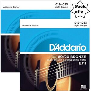 D'Addario EJ11 80/20 Bronze Acoustic Guitar Strings, Light, 12-53