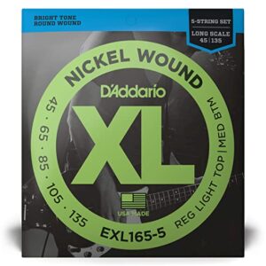 D'Addario EXL165-5 45-135 5-String Nickel Wound Custom Light Long Scale Bass Guitar Strings