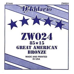 D'Addario ZW024 Acoustic Guitar String, Single 85/15 Bronze Wound, 0.024 Gauge